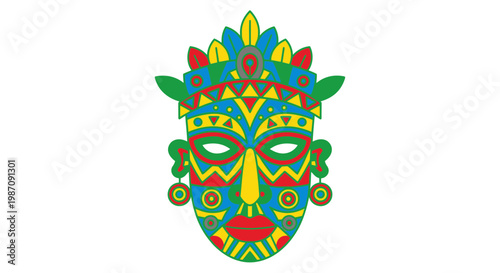 Vibrant colorful tribal mask design.