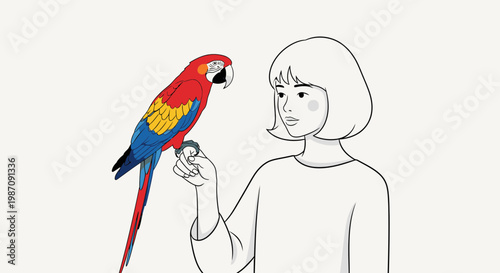 Woman holding colorful parrot bird 1.