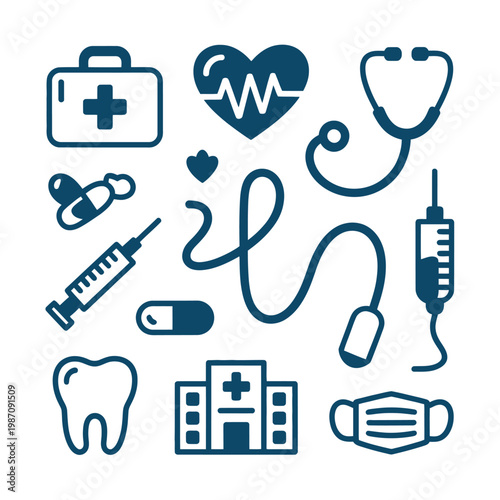 Healthcare First Aid Medical Emergency and Hospital Care Icons
