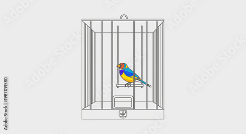 Colorful Parrot Sitting in Cage.