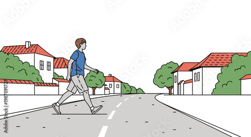 Man crossing street alone quickly.