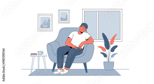 Man sitting on a chair sleeping.