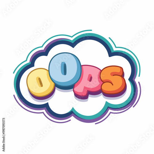 A playful cloud with vibrant letters spelling 'OOPS' captures the essence of fun and lightheartedness, making it an ideal design for expressing mistakes or humorous moments.