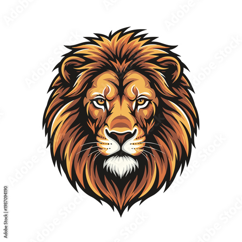 Stylized lion head with majestic golden mane facing forward