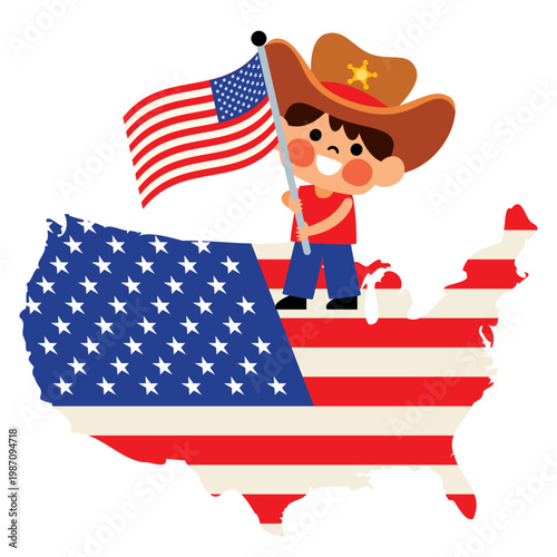 An American Kid Holding Flag