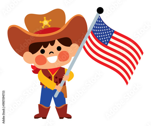 An American Cowboy Holding Flag