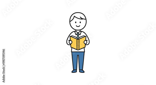 A cartoon man holding a book.