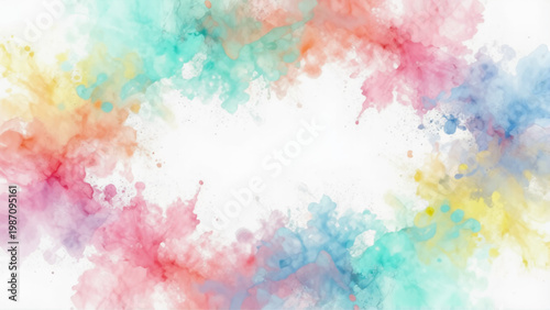 Vibrant watercolor splashes forming a circular frame on white background