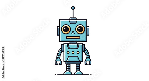 A cute cartoon robot character standing alone.