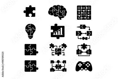 Puzzle icon image arrows vector diagram logic games generation analytics game simple