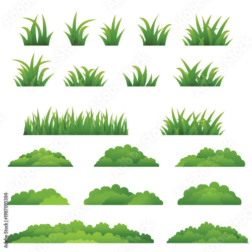 Grass border set isolated white background