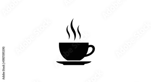 A simple black silhouette of steaming hot coffee.