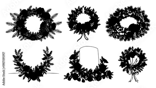 Wreath set with respectful illustration of evergreen branches and red poppies featuring remembrance, military memorial, honor with heroes and fallen