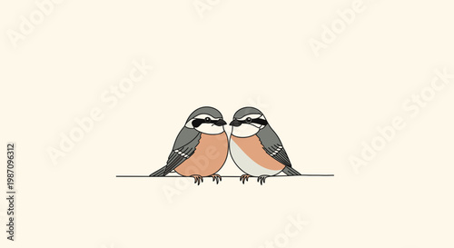 Two Birds Sitting on Wire Together.