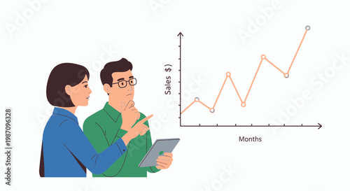 Two business people analyzing sales data.
