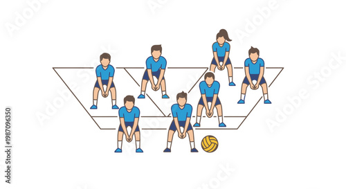 Volleyball players in various positions.