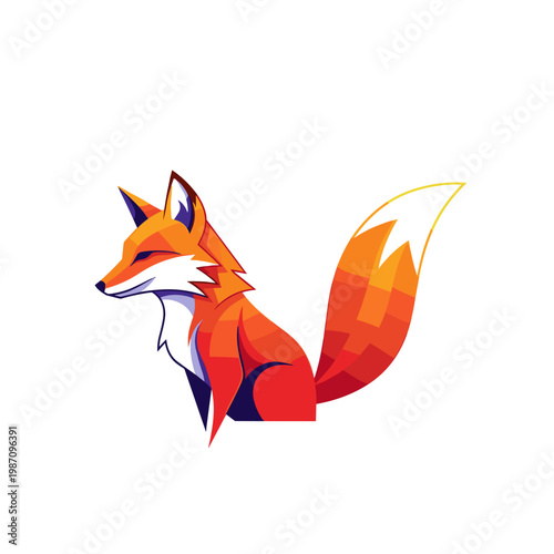 Stylized modern fox illustration with vibrant orange and red colors