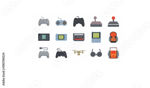 Retro video game devices and remote control gadgets vector icon set classic gaming controllers collection