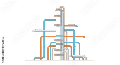 Industrial pipeline system with colorful tubes.
