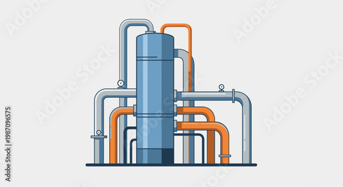 Industrial pipe system with cylinder.