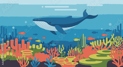 Large blue whale in ocean water.