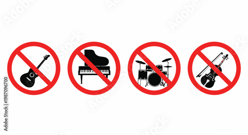 Free Download Prohibited Forbidden Musical Instruments Sign Icon Set - No Guitar No Piano No Drums No Violin Red Circle Vector
 - GFXLoad