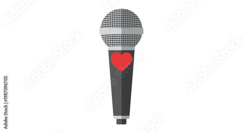 Microphone with red heart symbol.