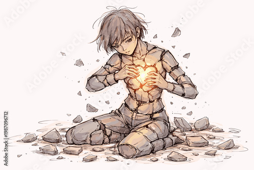 Rebuilding from broken shapes vector healing imperfect doodle concept icon image simple