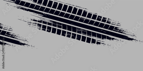 Black tire marks on road, Black rubber tire marks and tread marks, Tire trace track wheels texture and background, Auto tire tread grunge. Eps10