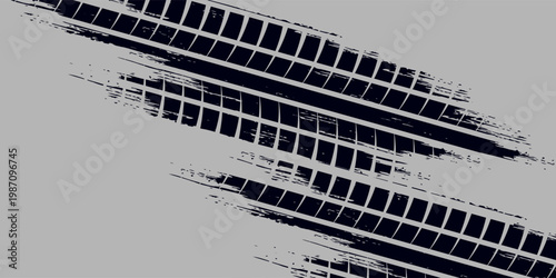 Black tire marks on road, Black rubber tire marks and tread marks, Tire trace track wheels texture and background, Auto tire tread grunge. Eps10