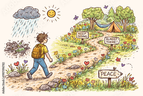 Toward recovery simple image messy walking journey generation vector person icon slowly