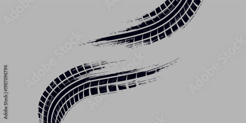 Black tire marks on road, Black rubber tire marks and tread marks, Tire trace track wheels texture and background, Auto tire tread grunge. Eps10