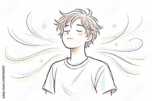 Simple relaxation generation person concept imperfect lines icon image breathing vector expanding