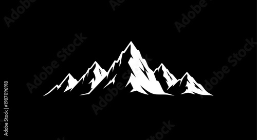 Dramatic mountain range illustration in a minimalist black and white style