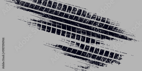 Black tire marks on road, Black rubber tire marks and tread marks, Tire trace track wheels texture and background, Auto tire tread grunge. Eps10