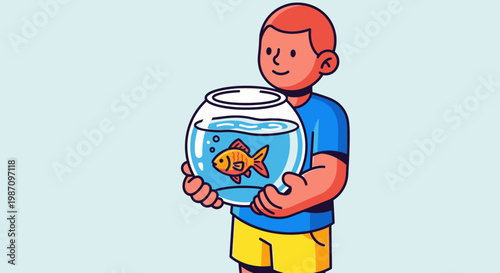 Boy holding a fish bowl.
