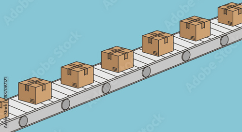 Brown cardboard boxes on conveyor belt 3.