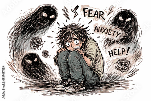 Icon person vector generation fear dealing image doodle simple stylemessy uneven lines messy simple