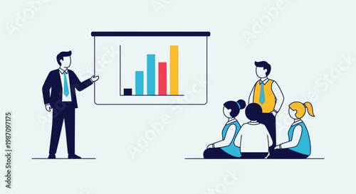 Businessman presenting to colleagues sitting.