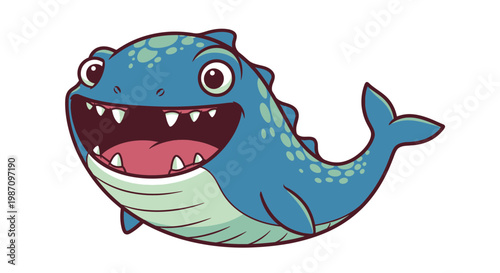 Cartoon blue shark with sharp teeth.