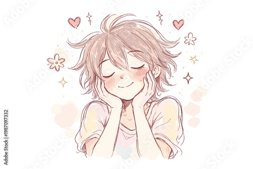 Sketch messy minimal doodle person vector icon happiness quiet scribble