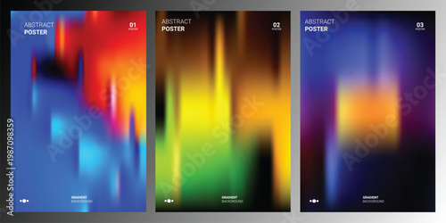 Abstract gradient posters with vibrant colors and fluid motion effect, perfect for modern graphic design and digital art backgrounds
