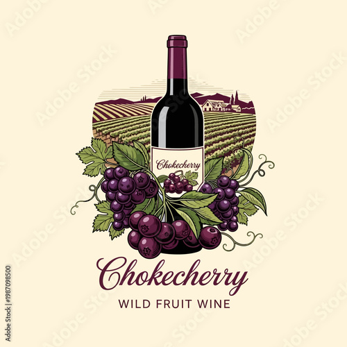 Chokecherry Wild Fruit Wine Bottle Label.