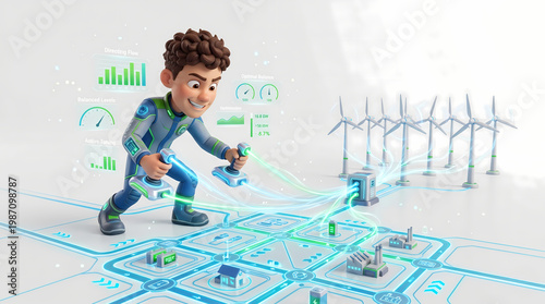 Advancing infrastructure tech smart grid innovations in renewable energy management digital environment animated viewpoint