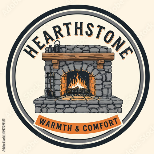 Hearthstone fireplace with burning fire.