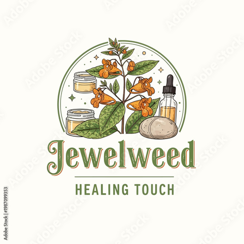 Jewelweed plant with herbal medicine products.