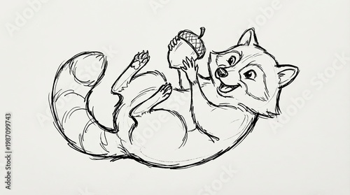 Cartoon Raccoon Sketch with Acorn