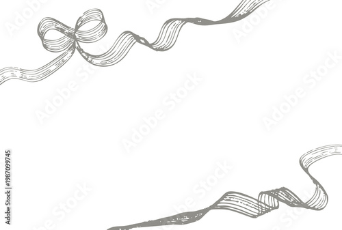 手描きレーキタッチの斜めリボンフレーム　チャコールグレー