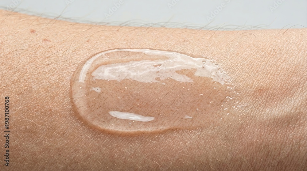 Fototapeta premium Transparent gel healing skin scratch in macro clinical close-up scene