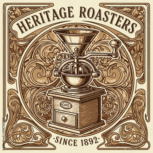 Vintage coffee grinder machine closeup.